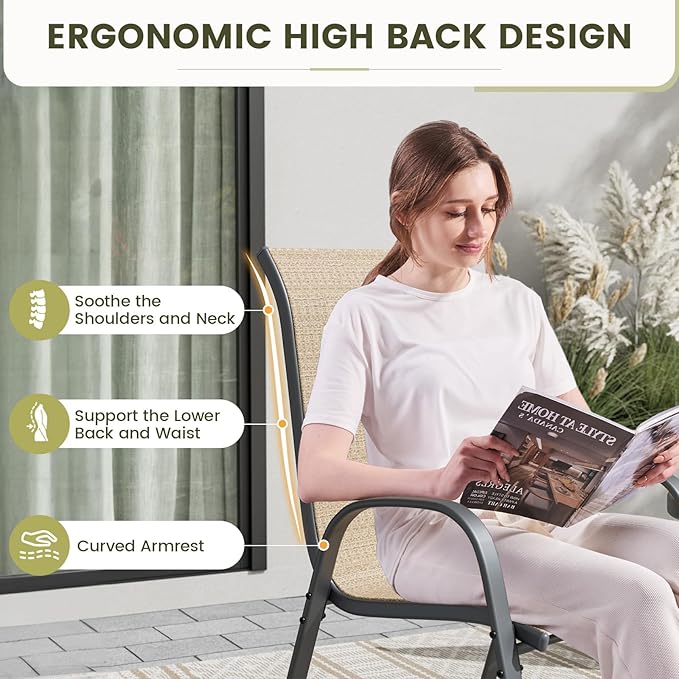 UDPATIO Patio Chairs Set of 4, Stackable Outdoor Dining Chairs with High Back, Breathable Outdoor Chair All Weather Textilene Fabric, 350LBS Capacity for Garden/Backyard (Brown) - Image 4