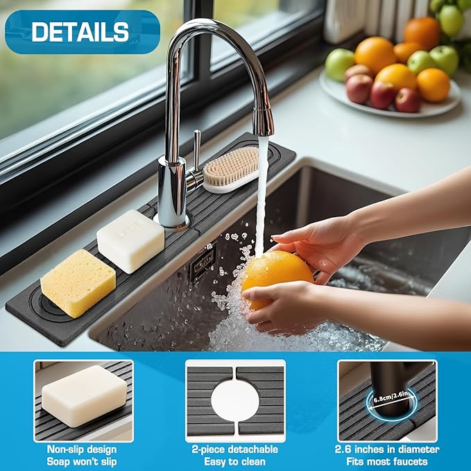 Faucet Mat for Kitchen Sink, Diatomite Quick Drying Tray, Long 23.6'' Kitchen - Image 4