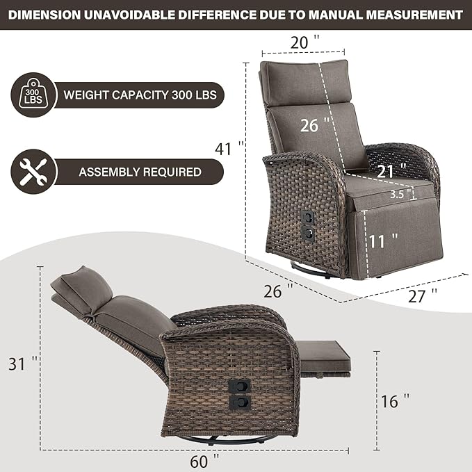 Belord Dual-Adjust Outdoor Swivel Recliner Chair – Wicker Reclining Patio Chair with Adjustable Backrest and Footrest, All-Weather Wicker Chaise Lounge Chair Outdoor for Pool Deck (2.0) - Image 2