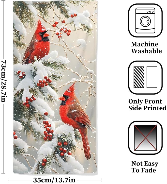 Red Birds Hand Towels Decorative Berry Branch Winter Kitchen Towels Soft - Image 2