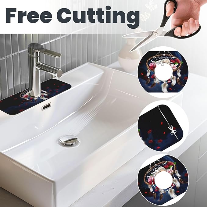Dreamcatcher Rose Flowers Kitchen sink faucet pad, strong water absorption - Image 3