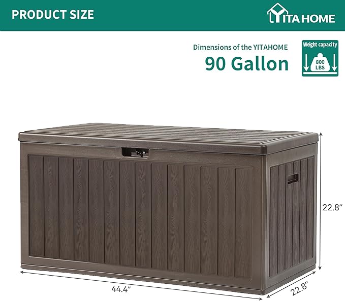 YITAHOME 90 Gallon Large Deck Box with Side Handles, Outdoor Double-Wall Storage for Patio Furniture Cushions, Garden Pool Accessories, Waterproof & Lockable - Image 7
