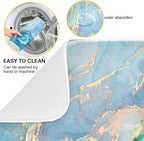 Marble Dish Drying Mat for Kitchen Counter Blue Teal Turquoise Gold Drying Mat - Image 4