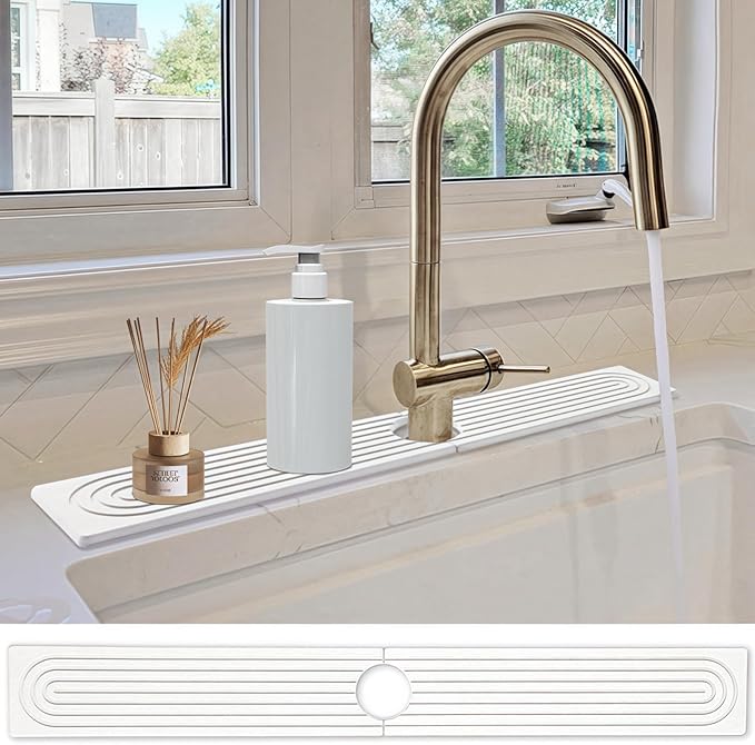 Stone Faucet Mat for Kitchen Sink- 23.6''x 3.9''Diatomite Fast-Drying Faucet Mat by CSTHTSC