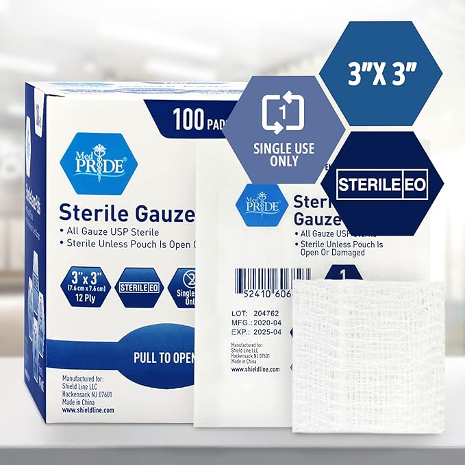 MED PRIDE Sterile Gauze Dressing Pads, 12 Ply Highly Absorbent Cotton, - Image 5