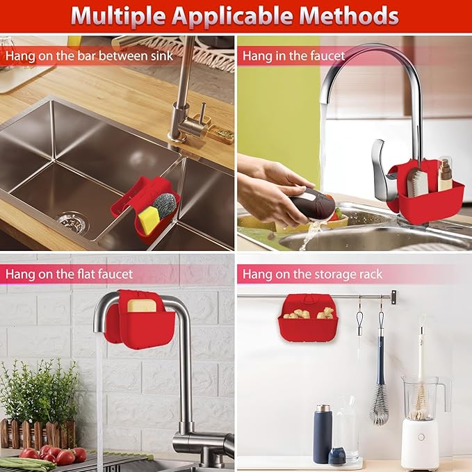 Sponge Holder for Kitchen Sink, Silicone Sink Saddle Caddy Organizer Rack - Image 5