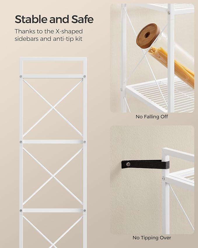 SONGMICS 5-Tier Metal Storage Rack, Shelving Unit with X Side Frames, Dense Mesh, 12.6 x 23.6 x 57.3 Inches, for Entryway, Kitchen, Living Room, Bathroom, Industrial Style, Cloud White UBSC165W01 - Image 4