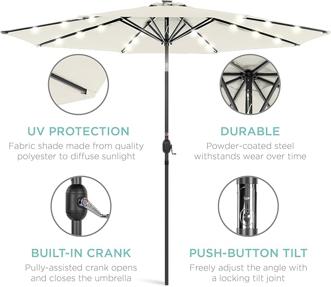 Best Choice Products 10ft Solar Polyester LED Lighted Patio Umbrella w/Tilt Adjustment and UV-Resistant Fabric - Image 5