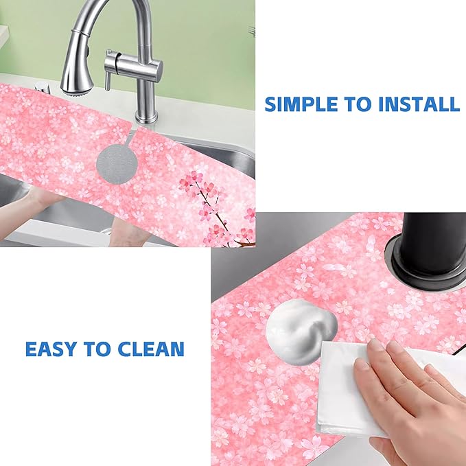 Spring Cherry Blossom Kitchen Sink Splash Guard Absorbent Fast Drying Mat - Image 5