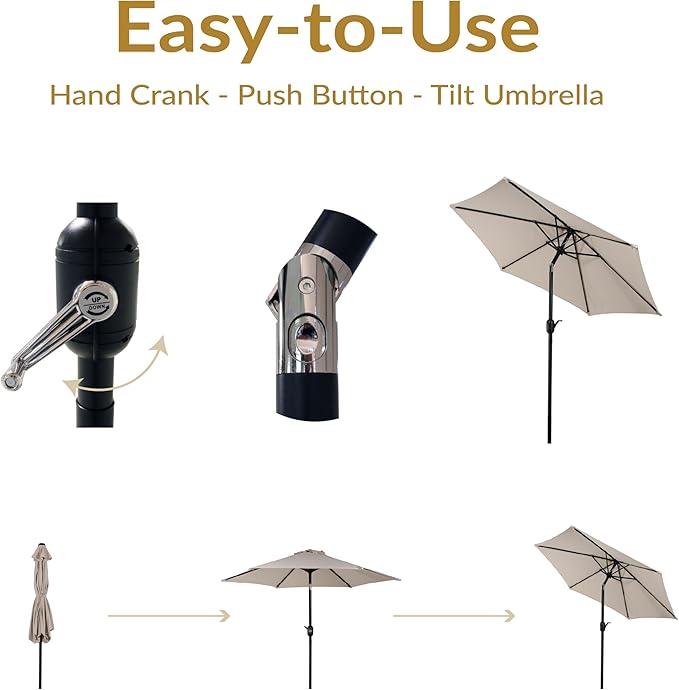 Sunnydaze Outdoor Patio Umbrella - Polyester Table Market Umbrella with Push-Button Tilt and Crank - 6 Sturdy Ribs - Beige - 7.5ft - Image 3