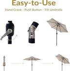 Sunnydaze Outdoor Patio Umbrella - Polyester Table Market Umbrella with Push-Button Tilt and Crank - 6 Sturdy Ribs - Beige - 7.5ft - Image 3