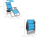 Best Choice Products Folding Zero Gravity Outdoor Recliner Patio Lounge Chair w/Adjustable Canopy Shade, Headrest, Side Accessory Tray, Textilene Mesh - Light Blue - Image 3