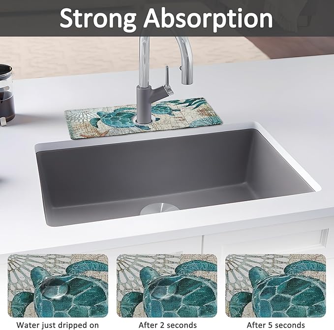 2PCS 15" X 5.5" Kitchen Sink Splash Guard Faucet Mat Sea Turtles Super - Image 3