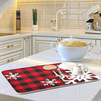 Christmas Red Plaid Snow Snowflake Dish Drying Mat 16x18 inch Red Black Lattice - Image 6