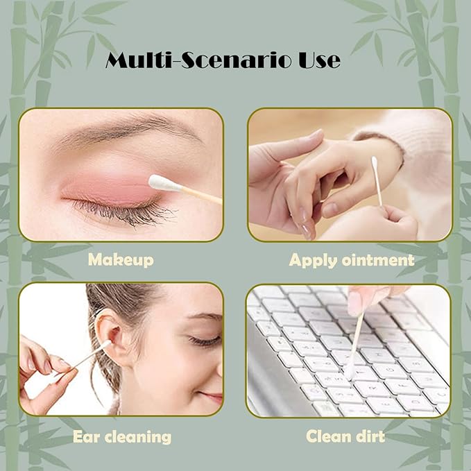 Natural Bamboo Cotton Swabs For Home & Beauty Care, Dual Round Tips, - Image 6