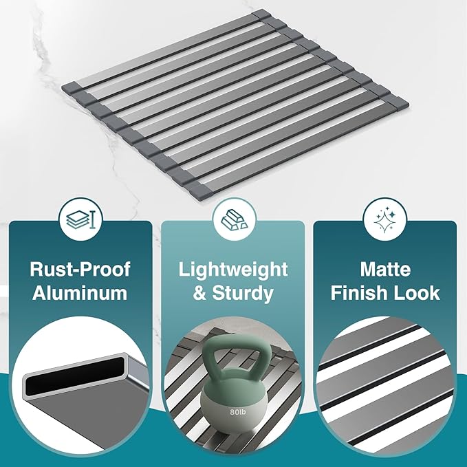 Aluminum Roll Up Dish Drying Rack Over The Sink, 17.7" x 13.4" Rust-Proof - Image 7