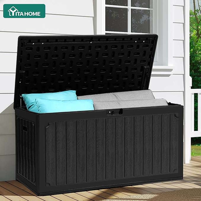 YITAHOME 90 Gallon Large Deck Box with Side Handles, Outdoor Double-Wall Storage for Patio Furniture Cushions, Garden Pool Accessories, Waterproof & Lockable - Image 5