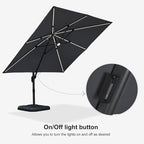 PURPLE LEAF 10 Feet Patio Umbrella with Base Outdoor Cantilever Solar Powered LED Square Umbrella Aluminum Offset Umbrella with 360-degree Rotation for Garden Deck Pool Patio Light Grey - Image 7