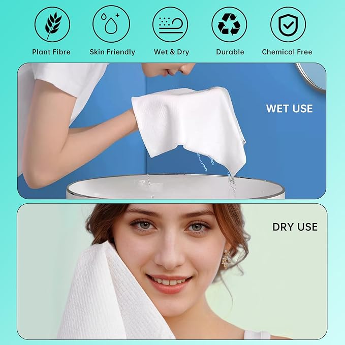 ONLYCARE Disposable Face Towel, Biodegradable Face Towels, Makeup Remover Dry - Image 5