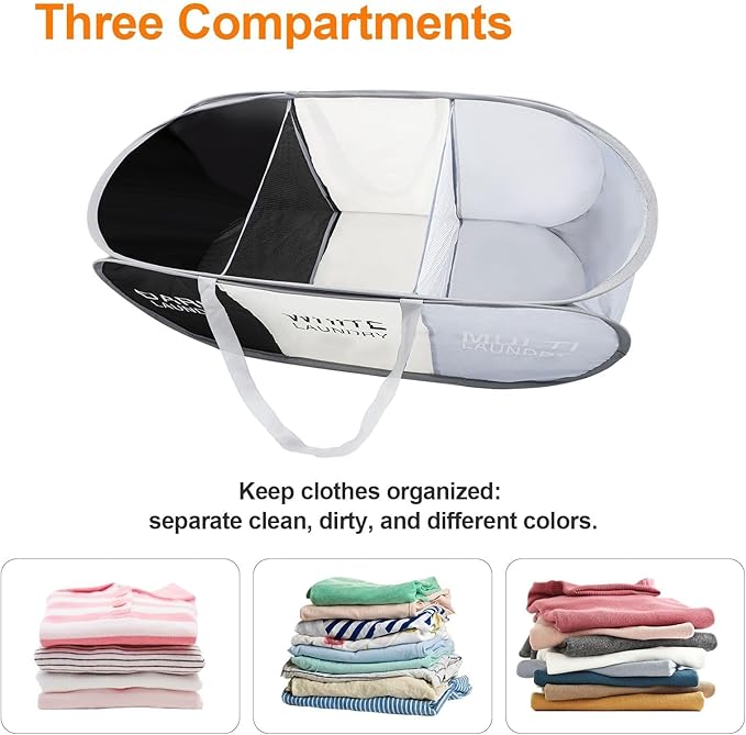 EEEKit 100L Pop Up Laundry Basket, 3 Sections Large Capacity Oxford Cloth - Image 3