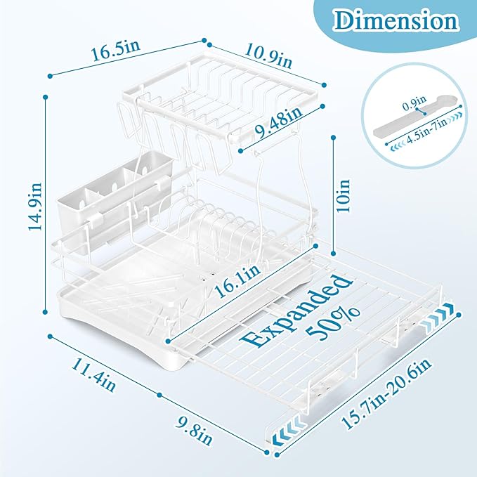 2 Tier Dish Drying Rack, Large Extendable Dish Racks - Image 2