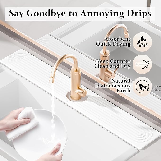 Faucet Mat for Kitchen Sink, 15.7" Quick Absorbent Diatomite Fast Drying Stone - Image 3