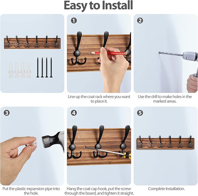 Coat Rack Wall Mount, Wooden Heavy Duty Coat Rack - Image 7