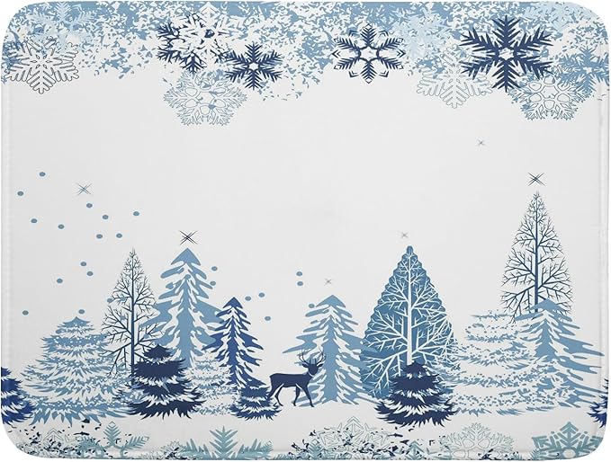 Giwawa Winter Blue Snowflake Dish Drying Mat Christmas Tree Kitchen Counter by Giwawa