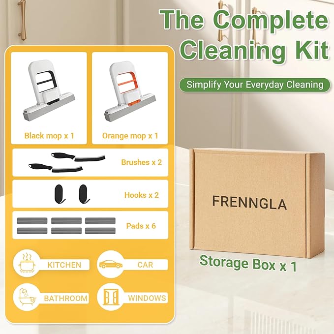 Mini Mop and Cleaning Brush Set, Foldable Self-Squeeze Sponge Mini Mop & Hard - Image 8