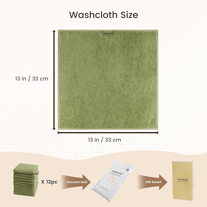 SEMAXE 100% Cotton Washcloths 12-Pack, 13 × 13 Inch Soft Luxury Face Towels – - Image 2
