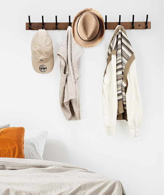 Coat Rack Wall Mount, 16.5 Inches Wood Coat Hooks Wall Mount, Wall Coat Rack - Image 5