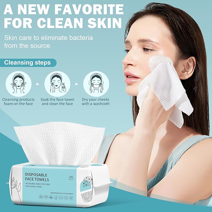 Face Towels, Disposable Face Towel 100 Count, Makeup Remover Dry Wipes - Image 3
