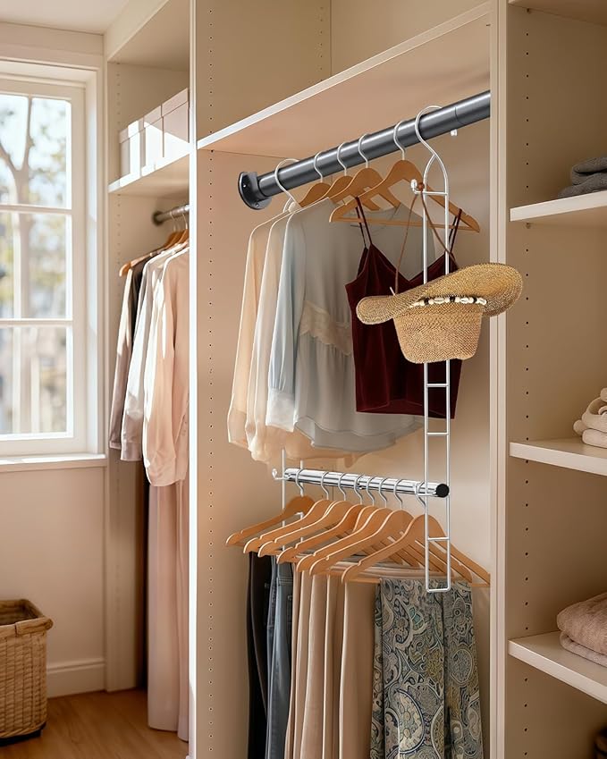 Hanging Closet Rod Stainless Steel, 1 Pack Adjustable Height & Width Closet Rod - Image 3