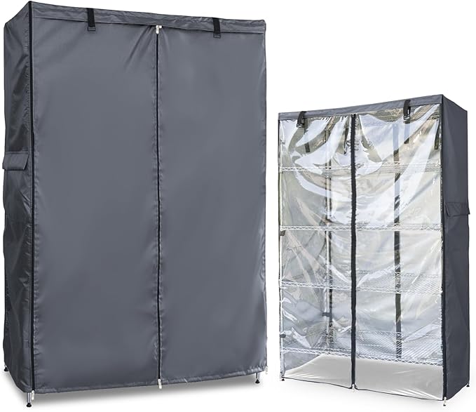 Waterproof Shelf Cover,600D Heavy Duty Dustproof Storage Wire Rack Covers,Outdoor Shelving Covers for Wire Shelves with Zipper 36''x18''x72'',Clear Front. by Dalema