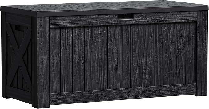 Greesum Outdoor Storage Box 120 Gallon Storage Bin with Lid for Patio Furniture, Garden Tools, Pool Supplies, Lockable, Waterproof and UV Resistant, Black by BuynowfromGreesum