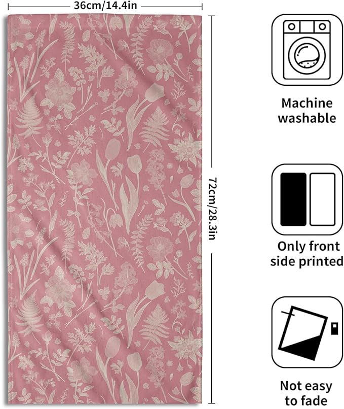 Pink Spring Floral Hand Towels for Bathroom Set of 2 Flower Leaves Vintage - Image 2