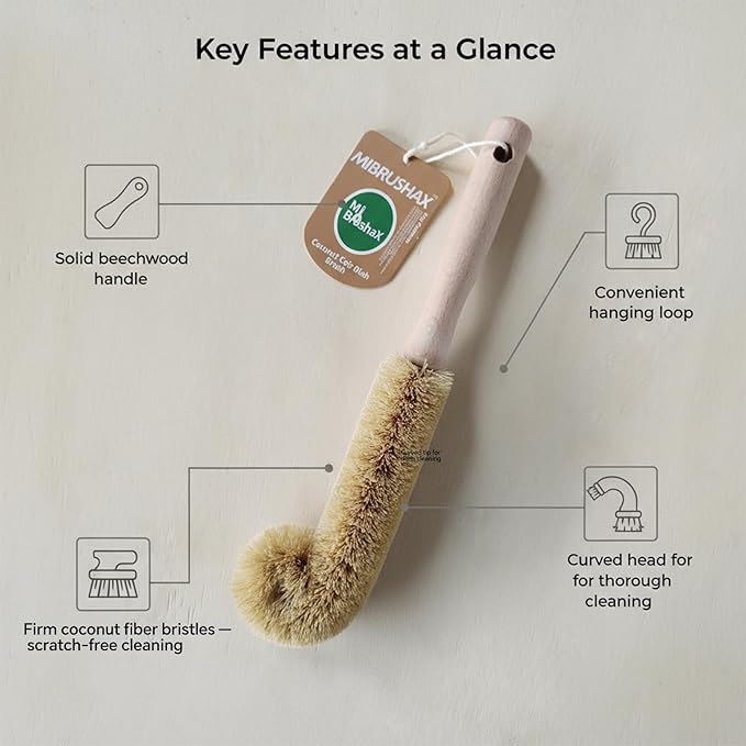 Bottle Brush, Long Beech Wood Handle Non-Scratch, L-Shape - Image 3