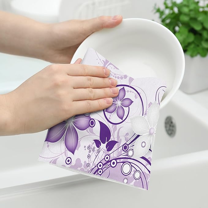 Purple Floral Kitchen Towels - Image 4