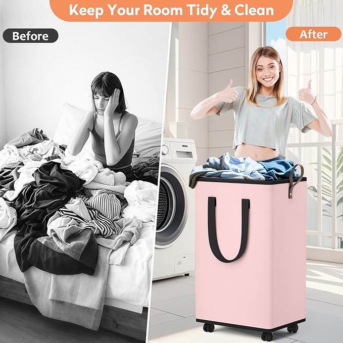 Laundry Basket with Wheels, Collapsible Laundry Baskets, Laundry Hamper with - Image 5