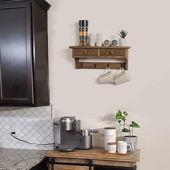 Emfogo Coat Hooks Mounted, Rustic Wood Coat Rack Mount Shelf - Image 7