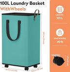 Laundry Basket with Wheels, Collapsible Laundry Baskets, Laundry Hamper with - Image 4