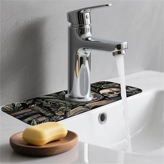 Kitchen Sink Splash Guard，Books and skulls Faucet Mat Sink Gadgets-Super - Image 2