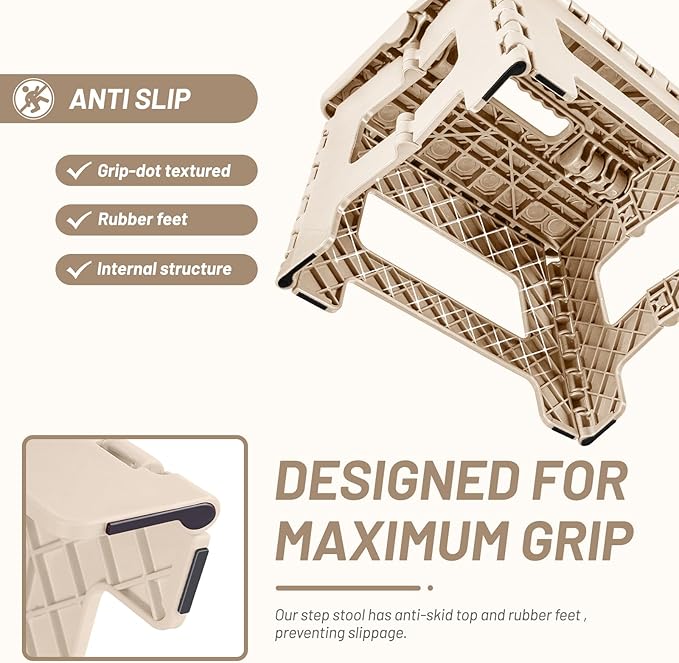 Delxo Folding Step Stool,9 Inch Lightweight Plastic Stepstool,Portable Collapsible Foldable Step Stool Non Slip Folding Stools for Kitchen Bathroom Bedroom in Khaki,1 Pack - Image 8