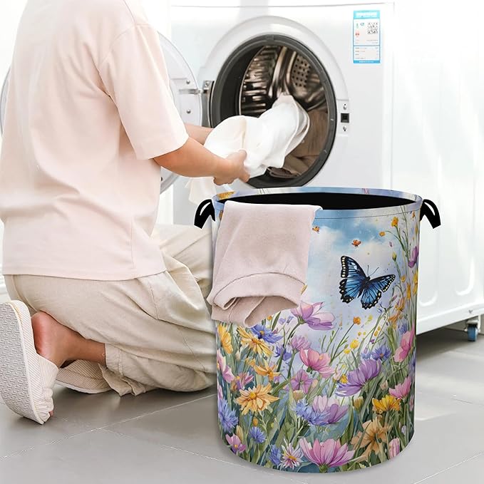 Wildflowers Butterfly Laundry Basket, Floral Garden Oxford Cloth Laundry Hamper - Image 7
