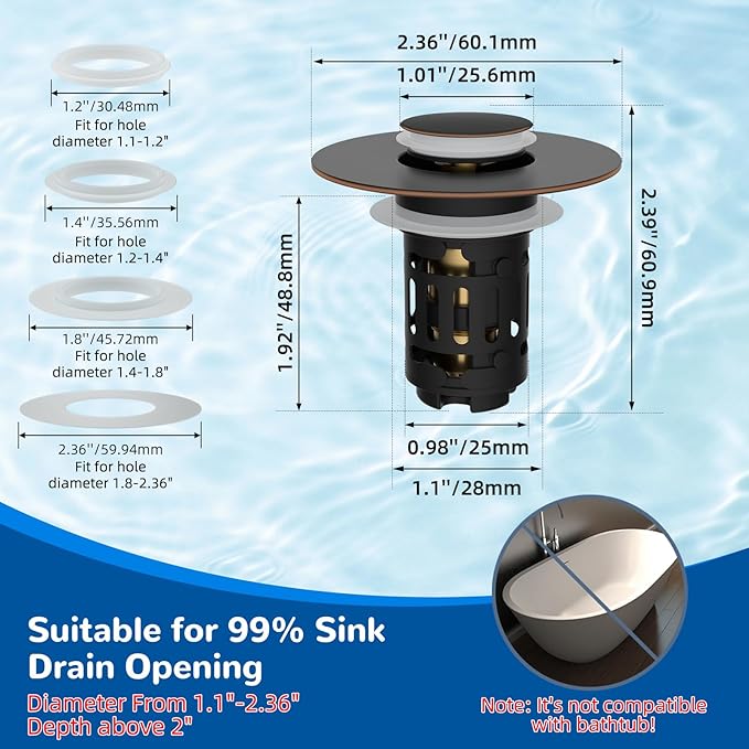 Hibbent 2 Pack 3 in 1 Bathroom Sink Drain Strainer, Pop Up Stopper - Image 7