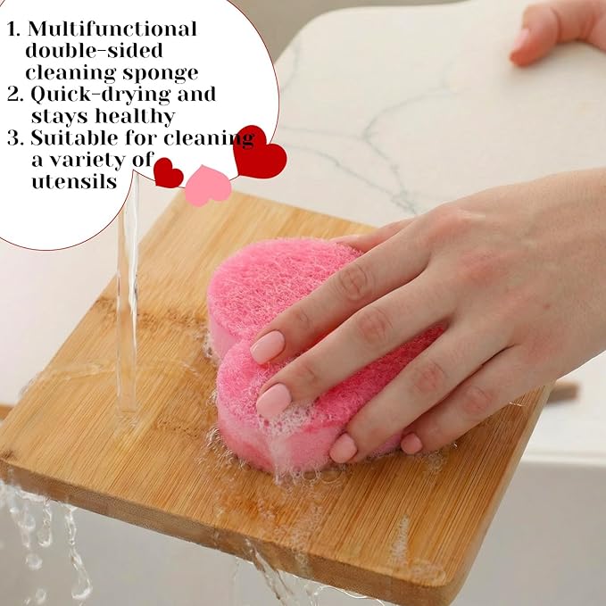 Tioncy 12 Pack Pink Heart Kitchen Sponges Bulk Dual Sided Valentine Scrubber - Image 4