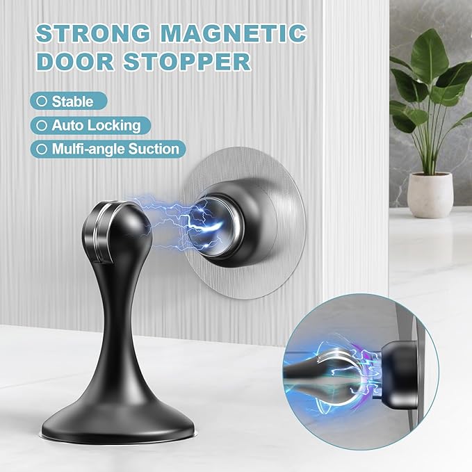 2 Pack Magnetic Door Stoppers, Stainless Steel Door Stops - Image 2