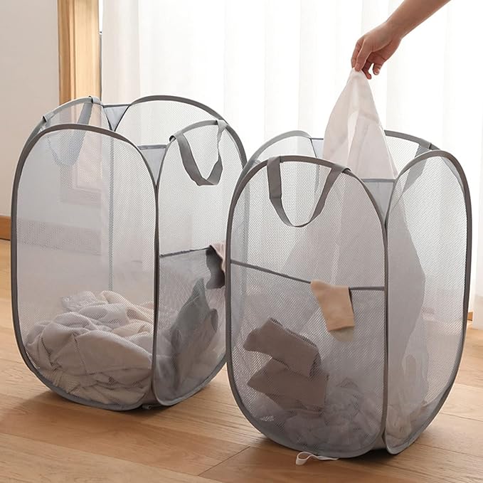 2 Pack Mesh Laundry Basket, Foldable Popup Laundry Hamper - Image 3