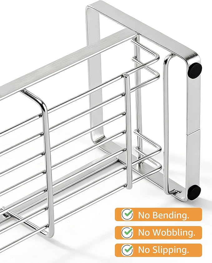 HULISEN Large Sponge Holder, 304 Stainless Steel Kitchen Soap Dispenser Caddy - Image 5