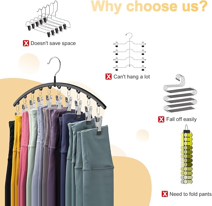 Legging Organizer for Closet, Metal Yoga Pants Hangers 1 Pack w/10 Clips Holds - Image 2